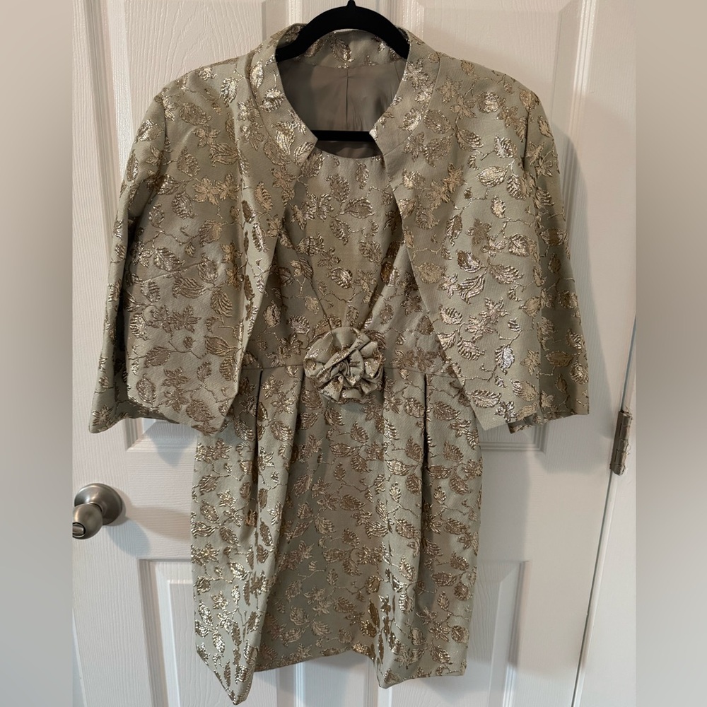 Vintage Gold Brocade Dress and Jacket Set